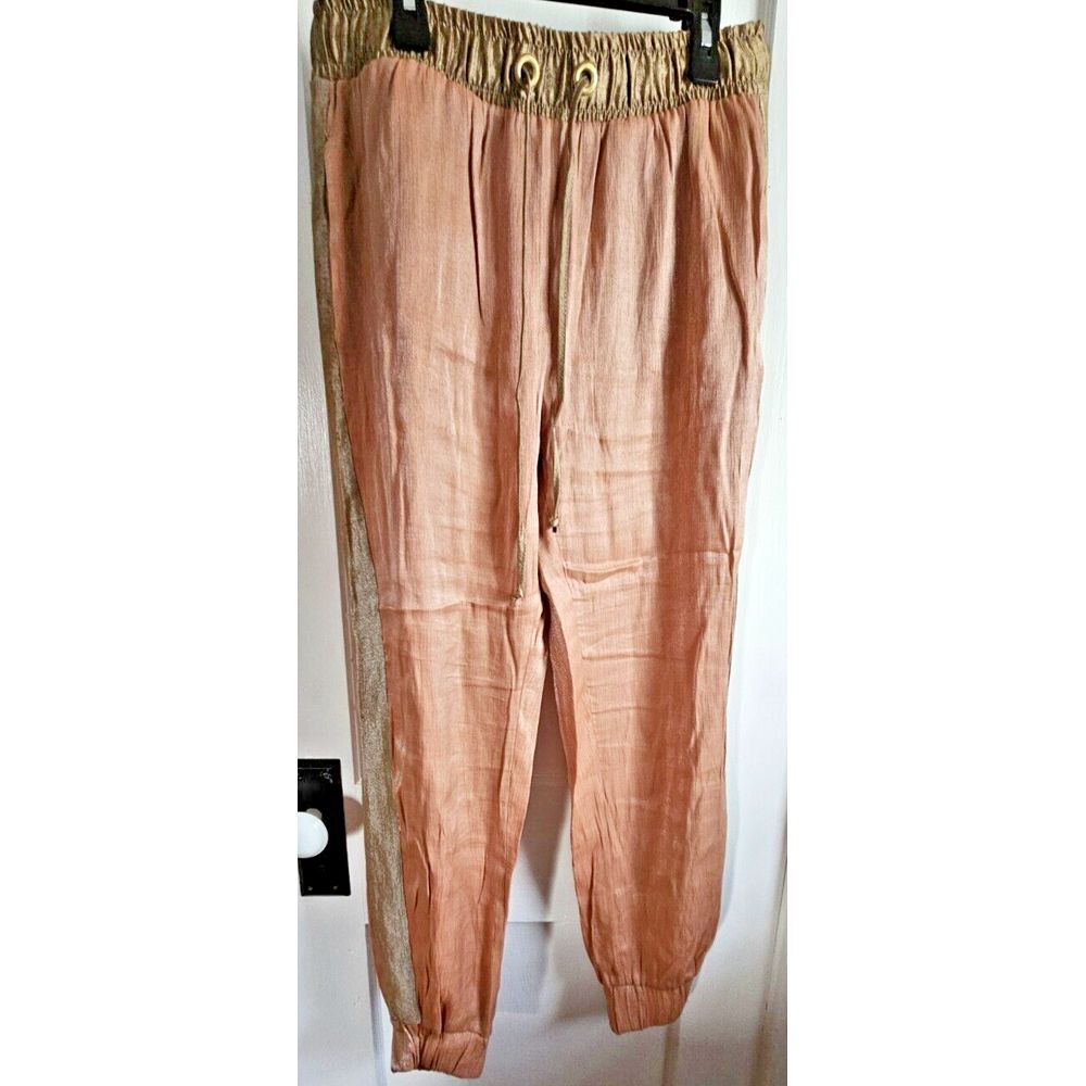 ZARA BASIC Vicose blend metallic pink jogger w/pockets + string Sz small